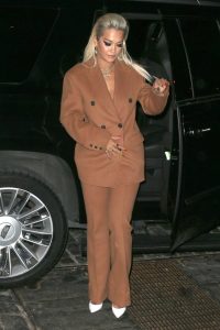 Rita Ora in a Beige Suit