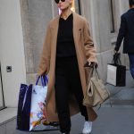 Bar Refaeli in a Beige Coat Goes Shopping in Milan 02/20/2019