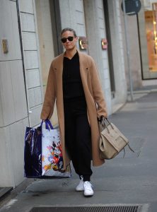 Bar Refaeli in a Beige Coat