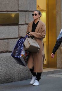 Bar Refaeli in a Beige Coat