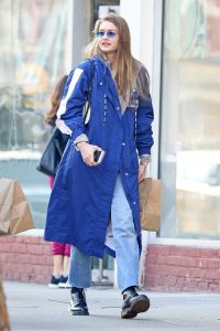 Gigi Hadid in a Blue Trench Coat