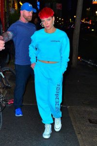 Halsey in a Blue Neon Jogging Suit