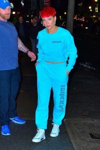 Halsey in a Blue Neon Jogging Suit