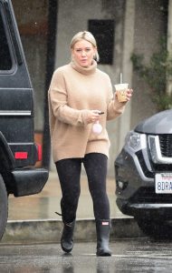 Hilary Duff in a Beige Sweater