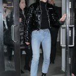 Jessica Szohr in a Black Puffer Jacket Arrives at Good Day NY in NYC 02/19/2019