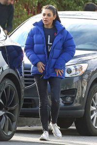Mila Kunis in a Blue Puffer Jacket