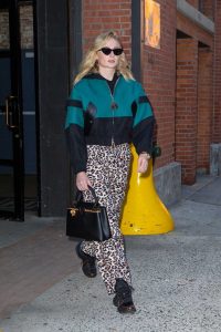 Sophie Turner in a Leopard Print Sweatpants