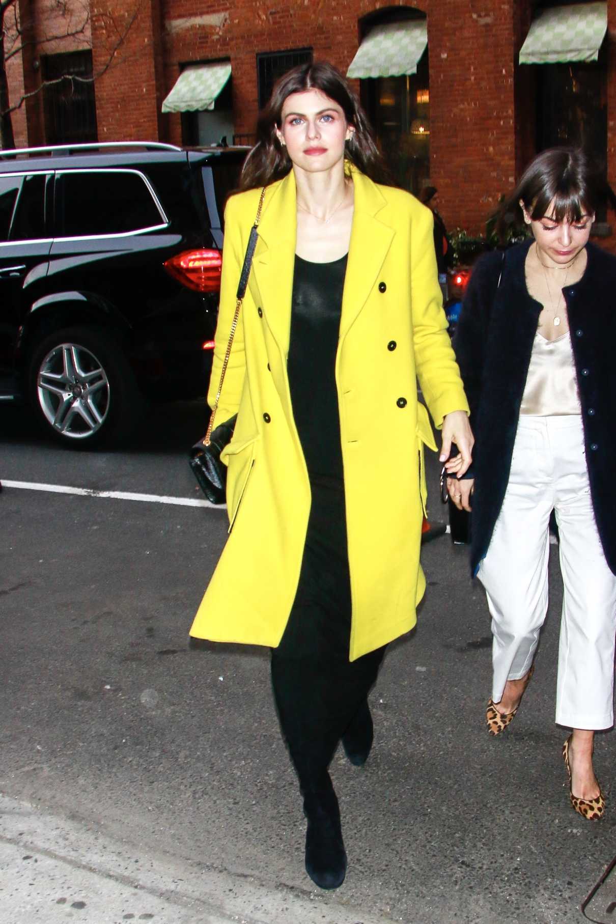 Alexandra Daddario in a Yellow Coat