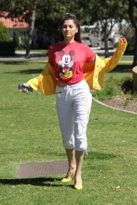 Blanca Blanco in a Red Mickey Mouse T-Shirt