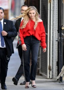 Chloe Moretz in a Red Oversized Sweater