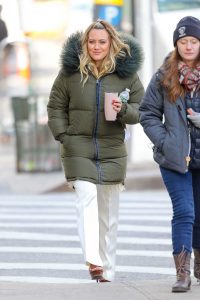 Hilary Duff in a Green Puffer Coat