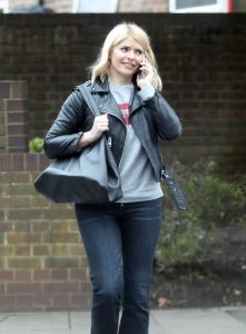 Holly Willoughby in a Black Leather Jacket