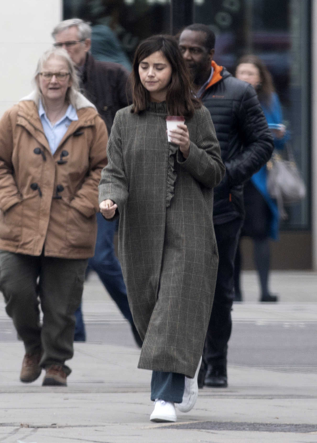 Jenna Coleman in a Gray Coat