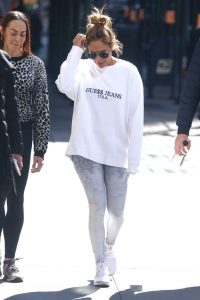 Jennifer Lopez in a White Guess Sweatshirt