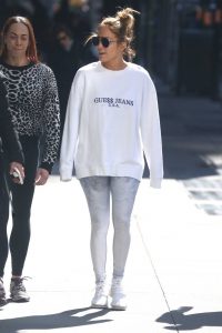 Jennifer Lopez in a White Guess Sweatshirt