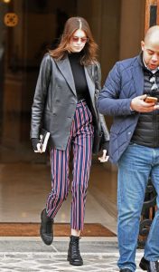 Kaia Gerber in a Striped Pants
