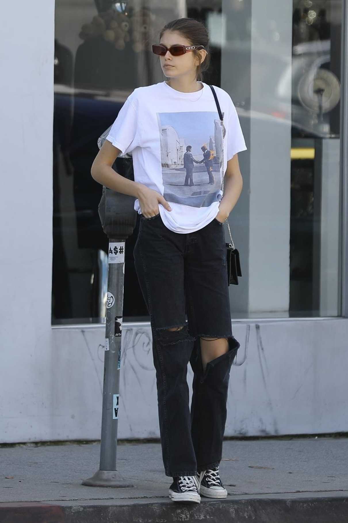 Kaia Gerber in a White T-Shirt