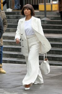 Kat Graham in a White Striped Suit