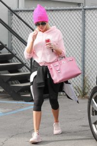 Khloe Kardashian in a Pink Knit Hat