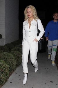 Lottie Moss in a White Denim Overalls