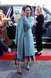 Mandy Moore in a Blue Coat