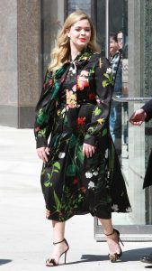 Sasha Pieterse in a Black Floral Dress