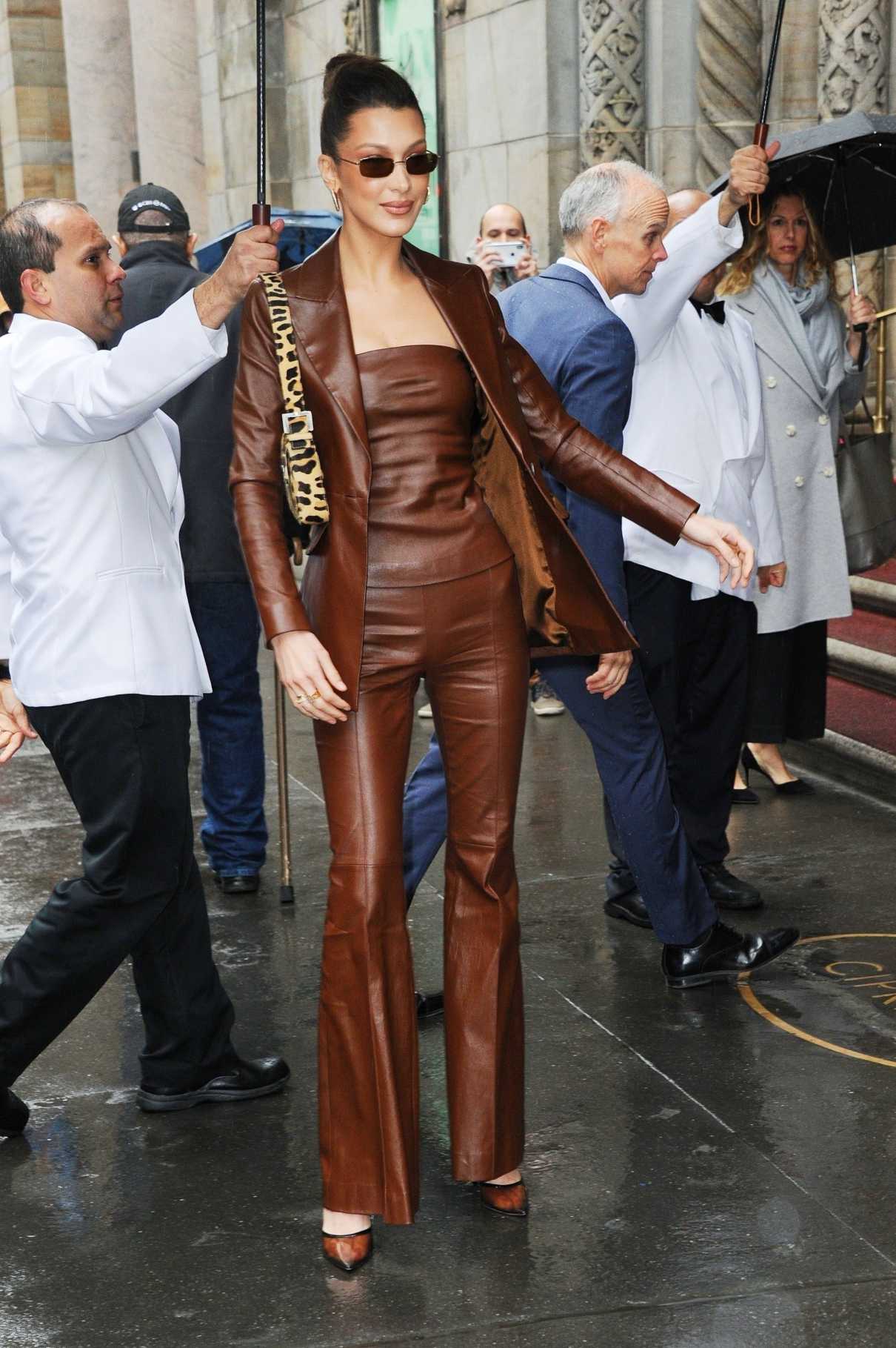 Bella Hadid in a Brown Leather Suit Leaves 2019 Variety’s Power of ...