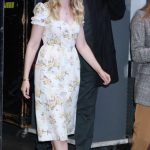 Beth Behrs in a White Floral Dress Leaves ABC Studios in New York City 04/18/2019