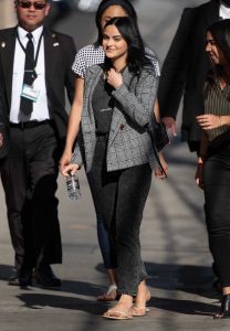 Camila Mendes in a Gray Checked Blazer