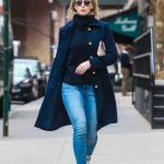 Emily Blunt in a Dark Blue Coat Enjoys a Morning Stroll in Tribeca, NYC 04/12/2019