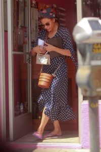 Eva Mendes in a Blue Polka Dot Dress