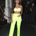 Jesy Nelson in a Neon Green Pants Attends a Shell Launch Party in London 04/18/2019