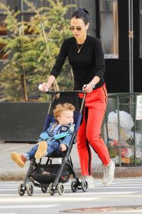 Jordana Brewster in a Red Track Pants