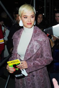 Katy Perry in a Pink Snakeskin Trench Coat