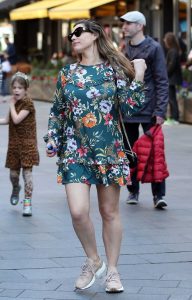 Kelly Brook in a Green Floral Dress