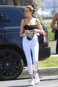 Madison Beer in a White Track Pants