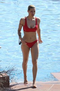 Michelle Hunziker in a Red Bikini