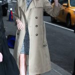 Michelle Williams in a Beige Trench Coat Arrives at The Late Show with Stephen Colbert in NYC 04/09/2019