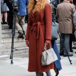 Nicole Kidman in a Red Coat on the Set of The Undoing in New York 04/13/2019