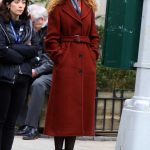 Nicole Kidman in a Red Coat on the Set of The Undoing in NYC 04/01/2019