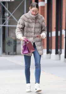 Olivia Palermo in a Beige Fur Coat