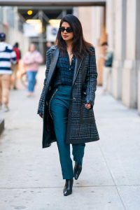 Priyanka Chopra in a Blue Plaid Coat