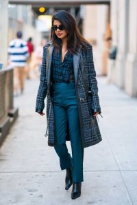 Priyanka Chopra in a Blue Plaid Coat