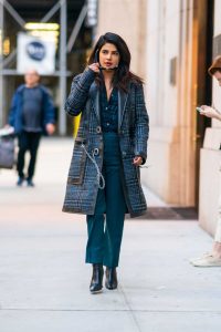 Priyanka Chopra in a Blue Plaid Coat