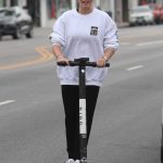 Thylane Blondeau in a White Sweatshirt Rides Bird Scooter in West Hollywood 04/27/2019