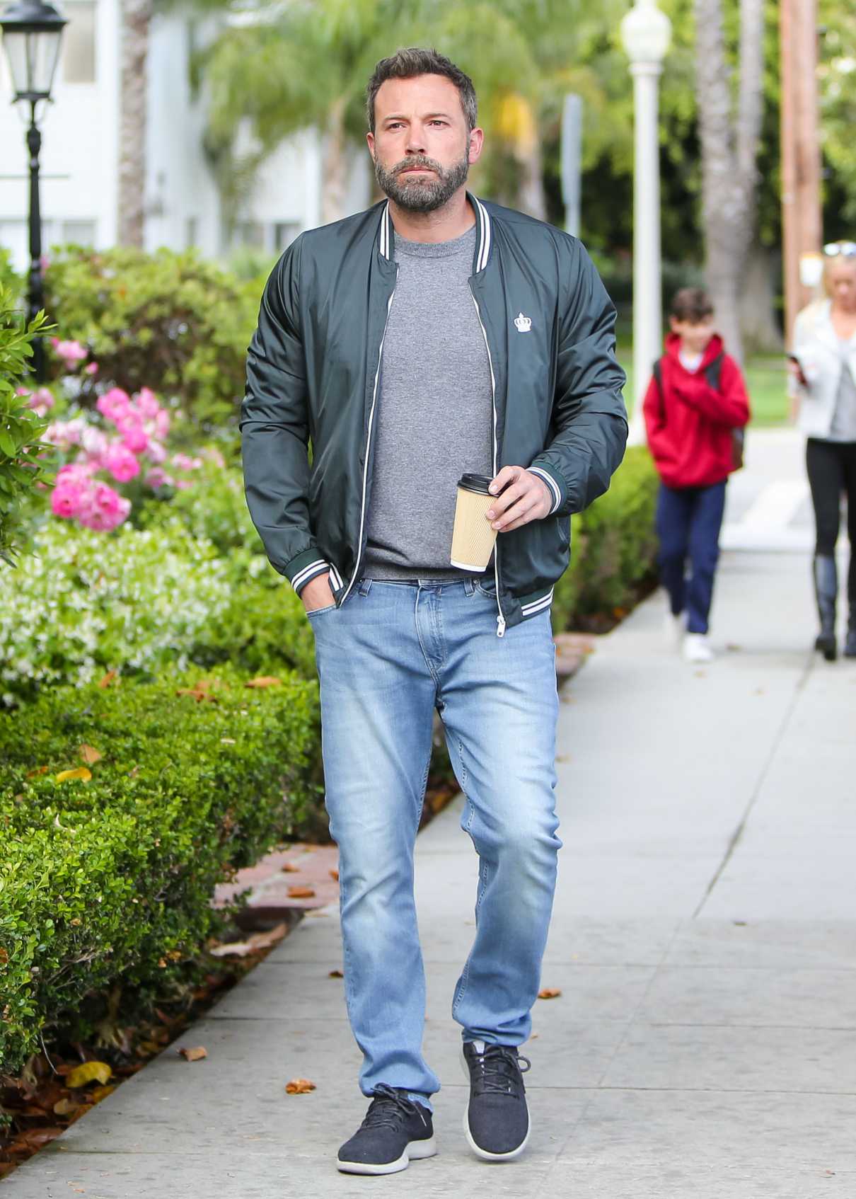 Ben Affleck in a Gray Bomber Jacket