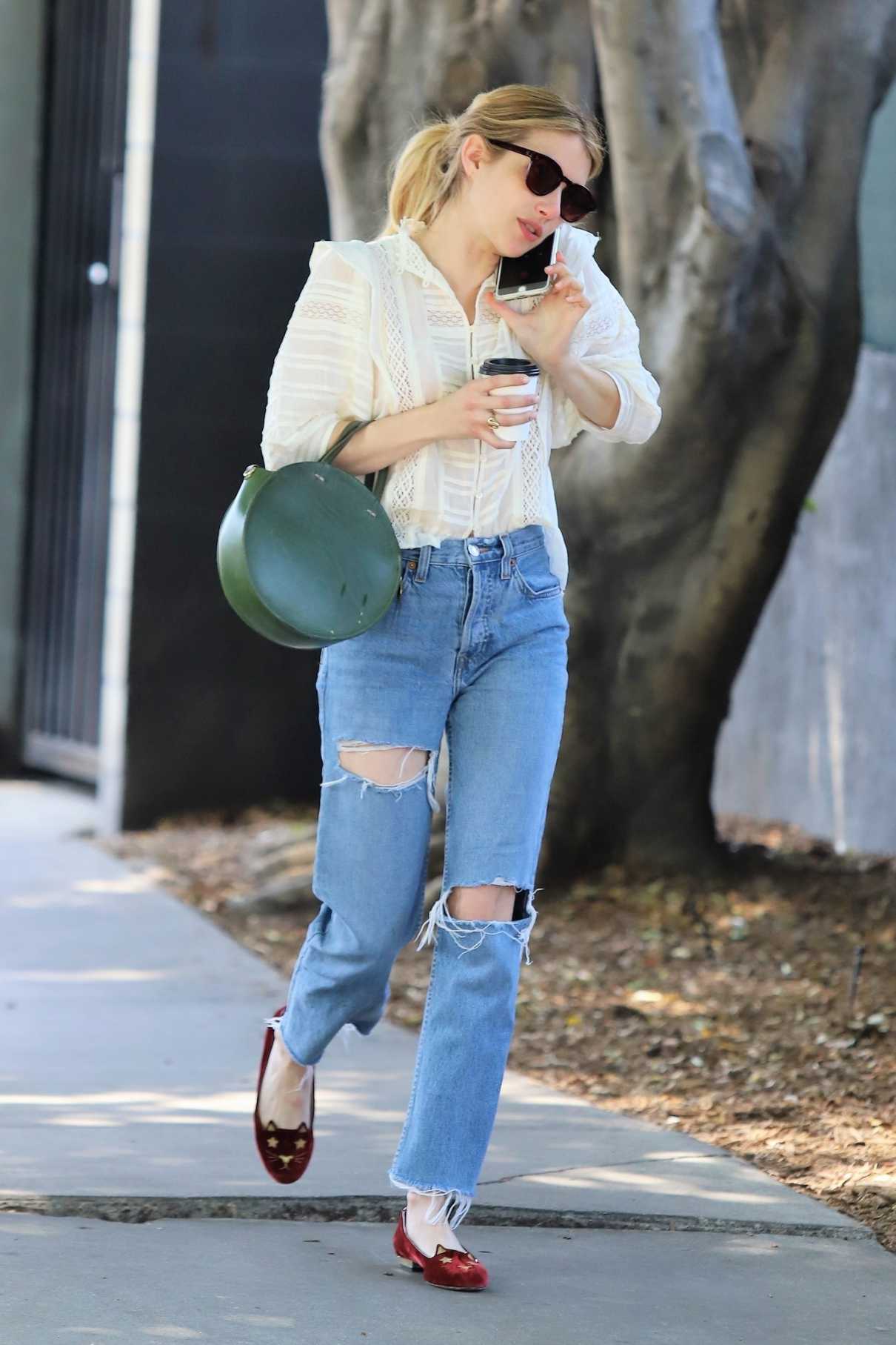 Emma Roberts in a White Blouse Was Seen Out in Los Feliz 05/04/2019-4 ...