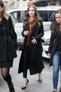Lily Collins in a Black Coat