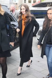 Lily Collins in a Black Coat