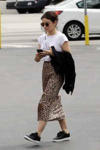 Lucy Hale in a Leopard Print Skirt